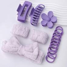 22pcs Purple Hair Care & Massage Set, Suitable For Women, Includes Hair Clips, Hair Ties, Wristbands, Scrunchies, Massage Tools, Face Brush, Scalp Brush, Comes With Luxury Cosmetic Bag, Great For Daily Skincare, Face Massage, Hair Accessories, Best Gift Choice - Multicolor - View 2