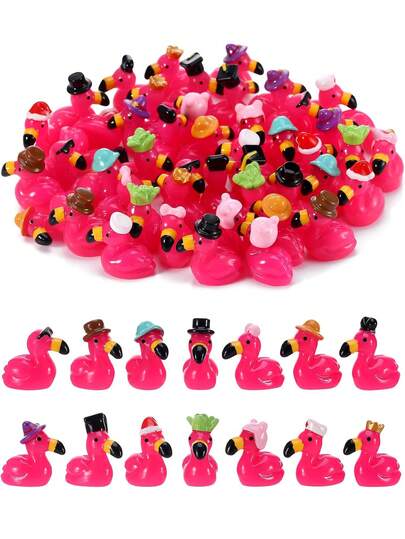 10/20pcs Mini Resin Flamingo Figurines, Glitter Pink Flamingo With Hat Decor, Suitable For DIY Fairy Garden, Miniature Landscape, Valentine's Day, Christmas, Wedding, New Year Gift, Home Office Desk Decor, Sensory Box, Collection Display, Car Interior Accessories, Birthday Party (Random Style)