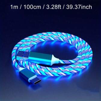 Cabo de Carregamento com Luz Fluente LED, Carregamento Rápido, 1m/3,28ft, Cabo de Dados de Carregamento TPE Compatível com Vivo/OPPO Ultra/S24/S23 Ultra/S23/S22/S21 Série, Compatível com iPhone 17 Air, 16, 16 Pro Max, 15, 15 Plus, 15 Pro, 15 Pro Max, Compatível com Xiaomi, Compatível com OnePlus Tipo C, 1 Peça Cabo de Carregamento LED Brilhante Compatível com Samsung/Compatível com Xiaomi/Compatível com Vivo/OPPO/Redmi e Mais Cabos de Carregador de Smartphones USB C