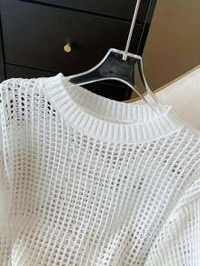 休闲宽松镂空针织短款上衣，长袖毛衣 - 白色 - 查看 6