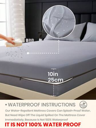 1pc Splash-Proof 6-Sided Zippered Mattress Protector, Fits 10 Inches Deep Mattress, Twin, Full, King, Queen Size, Deep Mattress, Breathable & Noiseless, Bedspread, Fitted Sheet, Washable Mattress Encasement, Low Allergenicity, High Quality Zippered Mattress Cover, Ideal Home Gift, Room Decor