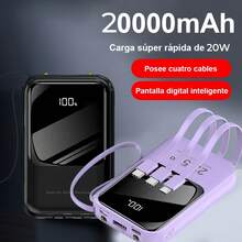 20,000mAh 5V2A Mini Portable Fast Charger, High Capacity Multifunctional Phone Charger, 4-In-1 Detachable Cable, Ultra Bright LED Lights, Essential Travel Battery, Smart Digital Display, USB-C - Mauve Purple - View 6