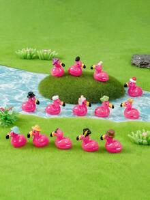 Bộ 10/20 tượng chim hồng hạc mini bằng nhựa, chim hồng hạc màu hồng lấp lánh có mũ trang trí, thích hợp để tự làm vườn cổ tích, tiểu cảnh, quà tặng ngày Valentine, Giáng sinh, đám cưới, năm mới, trang trí bàn làm việc tại nhà, hộp cảm giác, trưng bày bộ sưu tập, phụ kiện nội thất xe hơi, tiệc sinh nhật (Kiểu ngẫu nhiên) - Nhiều màu - Xem 6