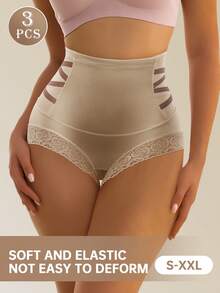 3条装女士蕾丝边印花无缝三角裤，舒适贴合，透气塑形提臀 - 彩色 - 查看 3