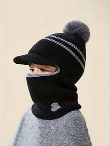 儿童帽子和保暖手套两件套 - 秋冬季护耳护颈连体手套，男女童通用，可爱毛球针织帽，冬季保暖加厚帽，适合日常出行、户外骑行、徒步、雪地旅行，适合2-6岁儿童，是送给孩子的礼物。 - 彩色 - 查看 6