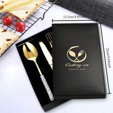 一套镶钻不锈钢刀叉勺餐具，高品质西式餐具，适用于西餐、甜点、家居、厨房、餐厅，也适合节日、婚礼、生日、派对、新年、情人节、斋月等场合作为礼物。 - 彩色 - 查看 2