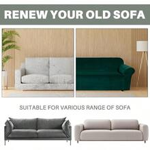 Thick Velvet Stretch Sofa Cover Couch Cover For Living Room Sofa Slipcover Furniture Protector With Non Slip Elastic Bottom Soft Spandex Fabric Machine Washable Green 2 Seaters - Green - View 7