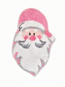 1PC Pink Santa Claus Christmas Mat - Soft, Machine-Made, Washable, Ideal For Bedroom & Indoor Decor, Festive Holiday Mat With Santa Design, Christmas Decorations, Durable Construction, Home Decorators, Christmas Mat, Kitchen Mat, Accessory ﻿