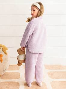 mini bala 2025款少女抓绒家居服套装，亲子装 - 橡皮粉 - 查看 3