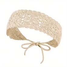Bohemian Crochet Flower Headband Women's Braided Headband Headscarf Fashion Girl Headband Hair Accessory - 米色 - 查看 1