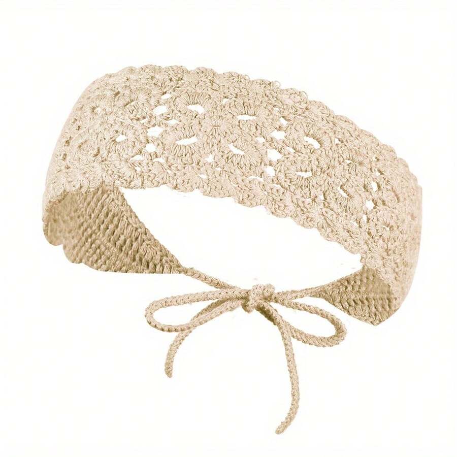 Bohemian Crochet Flower Headband Women's Braided Headband Headscarf Fashion Girl Headband Hair Accessory - 米色 - 查看 1
