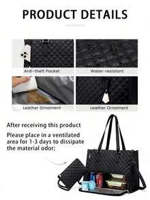 New Fashion Large Capacity Tote Bag, Classic Multi-Color Insulated Bag, Suitable For Laptop Bag, Mommy Bag, Commute Bag, Daily Fitness Lunch Bag, Picnic Bag, Waterproof Insulated Crossbody Bag, Black Plus Size, Gift For Women - Black - View 4