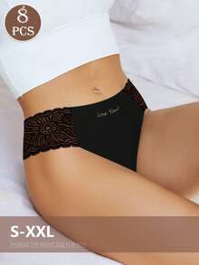 MEIYATING 8-Pack Of Women's Low-Rise Briefs, Solid Color, Lace Trim, Lightweight And Breathable Black. - Nhiều màu - Xem 4