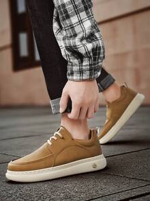 4 Season New Men Comfortable Soft Bottom Sneakers Casual Loafers Leather Shoes Office Shoes Versatile Fashion Shoes Travel Shoes Slip-On Moccasins Slouchy Shoes Lace-Up Metal Eyelets - Khaki - View 10