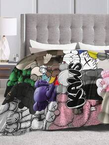 Kawss Kawaii Kaw Blanket The Ultimate Anime Fan Gift - Luxuriously Soft Flannel Blanket, Cartoon Printed Throw For Home, Camping, Travel, Perfect For Christmas & Birthdays - màu đen - Xem 4