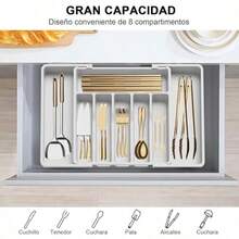 Organizador de Cubiertos Cajón Organizador de Cubiertos Bandeja Expandible para Utensilios de Cocina Soporte Ajustable para Cubiertos Blanco - como en la foto - Ver 2