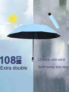 Large 12 Ribs Black Windproof Waterproof Folding Umbrella For Business Men's & Women's Travel, Reinforcement Umbrella For Both Rainy And Sunny Day For Windproof Travel Umbrella, Aluminum Shaft, Auto-Black, Lightweight, Strong UV Protection, Foldable, Compact, Portable, Auto Open, Rainproof, Sunshade