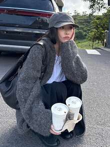 Autumn/Winter Fuzzy Warm Casual Zip-Up Hooded Knit Cardigan