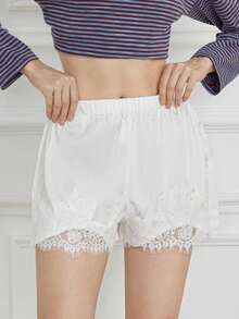 Summer Satin Mini Shorts With Lace Ruffles And Casual Shorts For Women At The Beach - White - View 3