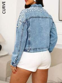 Women's Non-Stretch Pearl Embellished Cropped Denim Jacket For Women - Light Washed Elegant Casual Curve Fit | Structured Fabric | Perfect For Daily Elegant Outings/Date Outfits - Rửa nhẹ - Xem 4