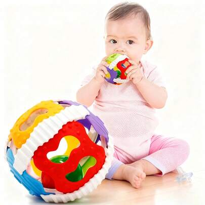 嬰兒鈴球，感官蒙特梭利嬰兒玩具，色彩豐富的柔軟果凍球帶手抓，早期教育和組織感知沐浴玩具（隨機顏色）