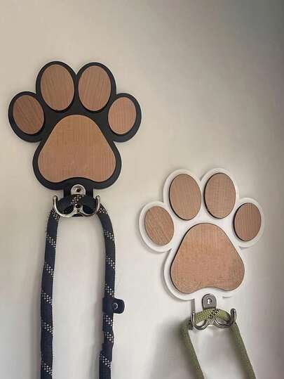 豪华木质双头狗绳挂钩 | 爪印绳架，实木贴面，非常适合走廊或杂物间，手工制作毛巾和衣物挂钩，也适用于卧室和浴室装饰