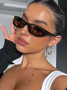 1 chiếc kính thời trang nữ bằng acrylic, gọng hình chữ nhật, phong cách hip-hop đường phố, phù hợp với phụ kiện Y2K và các hoạt động ngoài trời. - màu đen - Xem 8