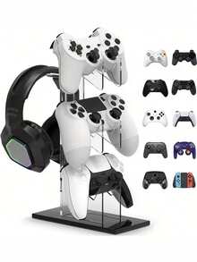 1 pieza Soporte universal de acrílico para auriculares, soporte de escritorio desmontable para teléfonos/mandos de juego/electrónica/consolas/gamers/PlayStation/accesorios - Multicolor - Ver 13