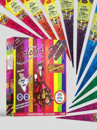 彩色JNSI海娜临时纹身膏 - 天然纹身锥膏，适合派对、节日使用，易于涂抹 - 人体彩绘用品