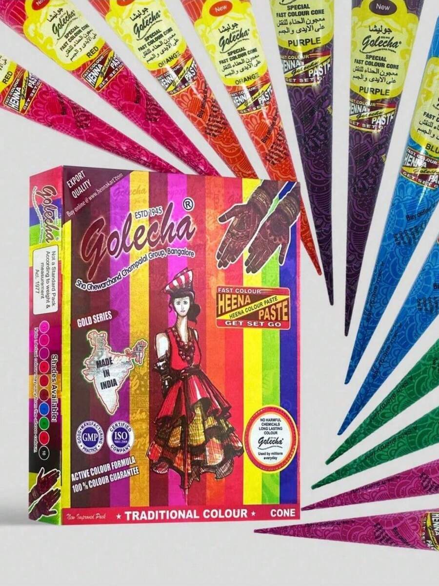 Colorful JNSI Henna Temporary Tattoo Paste - Natural Tattoo Cone Cream Ideal For Party, Festival Use Easy - Apply Formula Body Art Supplies - Bright - View 1