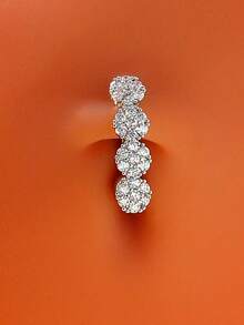 1pc Circular Zirconia Navel Piercing Ring, Faux Belly Button Piercing Jewelry