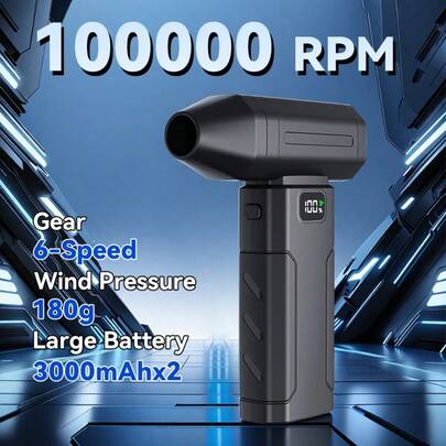 Compressed Air Duster 100000RPM Ultra Powerful Electric Air Blower With 6-Gear Adjustable High Speed Brushless Motor Jet Dry Blower Rechargeable Battery Turbo Fan For Cleaning Car Seats/Snow Removal, Computer Case/Keyboard, Sofa/Window Gaps Dust Blowing, Suitable For Outdoor/Home Use