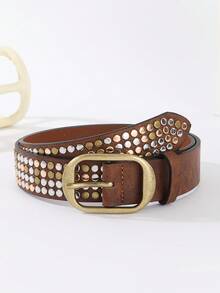 1pc Unisex Shiny Punk Street PU Leather Metal Waist Belt, Great For Pairing With Jeans, Everyday Wear And Parties - Multicolor - View 9