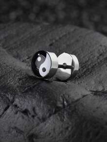 1pc Men's Stainless Steel Bagua Screw Earring - Multicolor - View 1