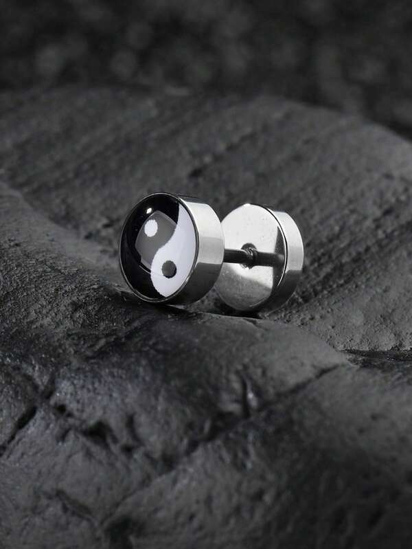 1pc Men's Stainless Steel Bagua Screw Earring