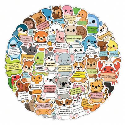 60-120 PIEZAS Pegatinas de animales de apoyo emocional - Paquete de pegatinas de afirmación para lindos compañeros inspiradores para botellas de agua, portátiles, teléfonos, citas positivas de vinilo, suministros de scrapbooking y manualidades de diario estético