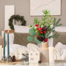 Ramas artificiales de follaje navideño con bayas rojas, piñas y hojas para jarrones, ideales para decorar el hogar en Navidad. - Multicolor - Ver 3