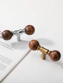 1pc Walnut Wood & Zinc Alloy Vintage Chinese Style Cabinet/Drawer Pull Handle - Multicolor - View 2