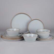 Richmount 12-Piece Plates And Bowls Sets For 4, 12 Pieces Stoneware Dish Set - Chip And Scratch Resistant, Round Tableware Set - Light Blue - 查看 8