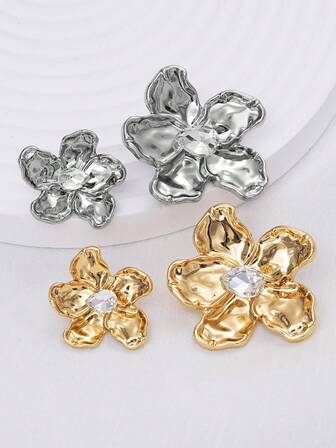 6 piezas/paquete Botones decorativos de metal con rhinestones en forma de flor, botones decorativos cosidos a mano para suéteres, abrigos, chaquetas, trajes, accesorios de moda DIY, caja de regalo, ramo de boda