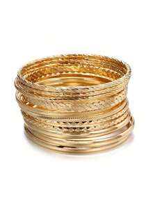 12 piezas Brazalete de metal con textura - Oro amarillo - Ver 4
