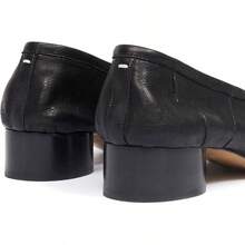 KOKOMOMO Black Split Toe Ballet Heels For Women Japanese Tabi Shoes Cylindrical Low Heels Pumps Chunky Block Heel Office Wedding Party Dress Shoes 12 INCHChristmas - 黑色皺紋 - 查看 11
