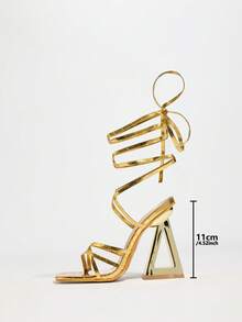 女士尖头穆勒鞋，透明高跟鞋，性感派对凉鞋，细高跟，锯齿鞋底，夏季必备 - 金色 - 查看 6