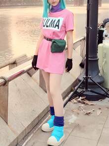 1 pieza Disfraz de cosplay del personaje femenino de anime Ranchi Bulma con vestido rosa, atuendo de animadora, traje de cosplay de anime - Rosa - Ver 6