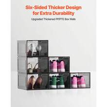Shoe Storage Boxes, 6 Pack Clear Stackable Shoe Boxes Storage Organizers With Magnetic Door, Fit Up To US Size 13, Plastic Sneaker Containers For High Heels, Boots, And Hats, Transparent Black - Fully transparent magnetic clasp set (6 pieces, black) - 查看 2