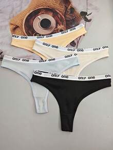 4pcs Women's Multicolor Letter Waist High Elasticity Comfortable Sports Fashion Thong Panties - Multicolor - View 3