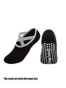 1双/2双/3双/4双/5双/6双混色瑜伽袜，交叉带防滑普拉提运动袜，芭蕾，硅胶防滑舞蹈室内普拉提地板健身袜