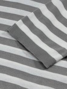 男士宽松休闲街头风圆领短袖针织衫，复古商务休闲风，春夏款 - 灰色 - 查看 5