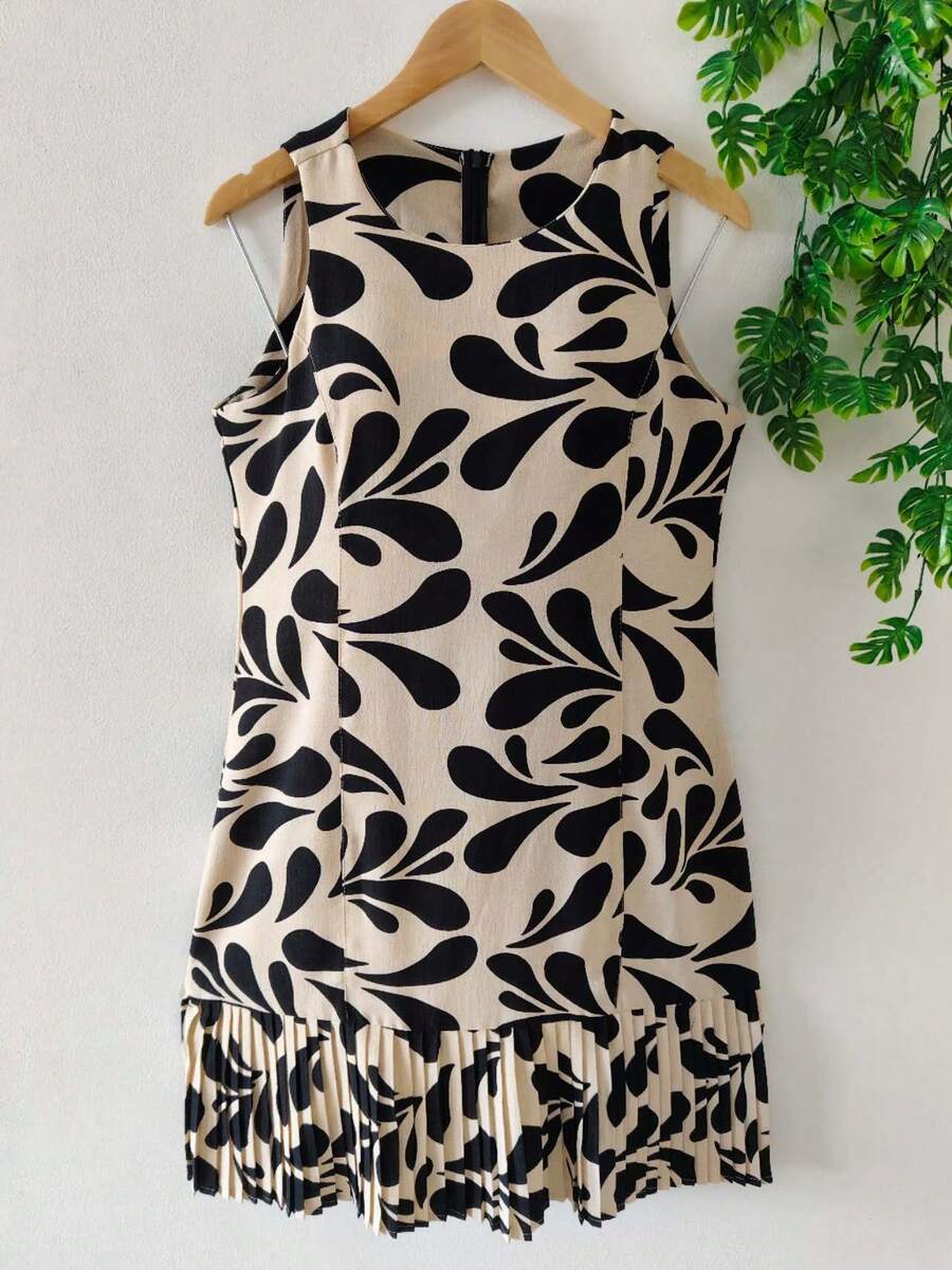 Plain Dress With Faux Details - Black and White 2 - View 1