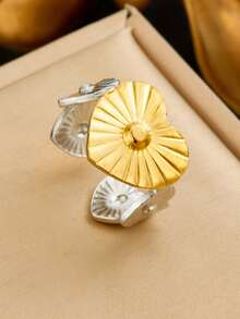 1 Fashionable And Simple Gold And Silver Dual Color Stainless Steel Multi-Element Bow, Starfish Flower, Shell Pattern, Open Mouth Women's Ring